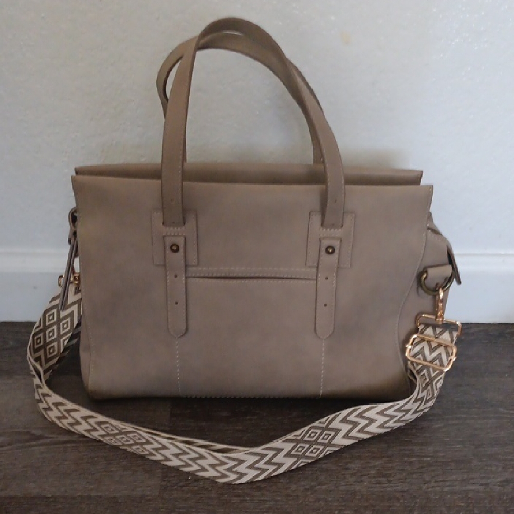 Universal Thread Taupe Satchel with added Adjustable Replacement Patterned Strap